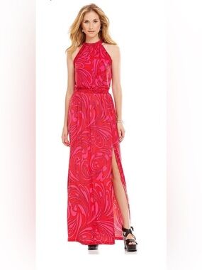 MICHAEL KORS MK Cynthia Women Paisley Halter Maxi Dress Radiant Pink Size S